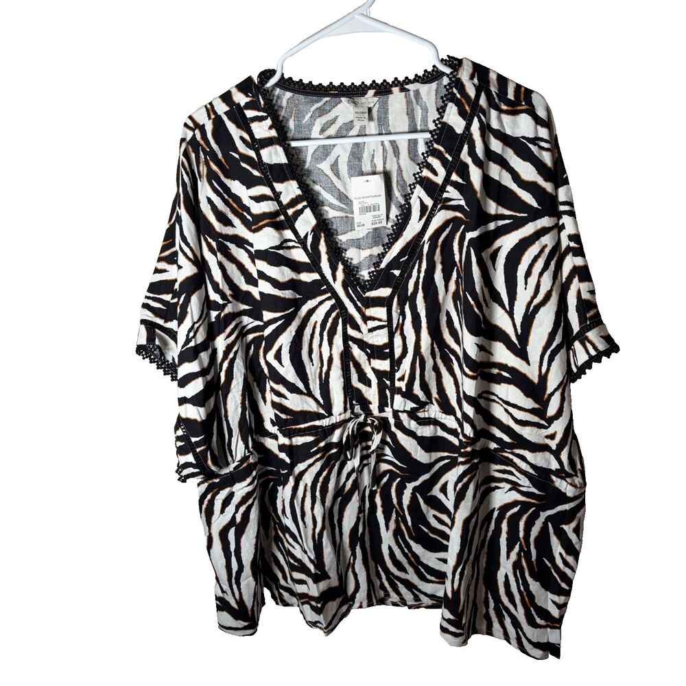 Cato Blouse Women's 26/28W V-Neck Short Sleeve Printed Animal Casual Top NWT